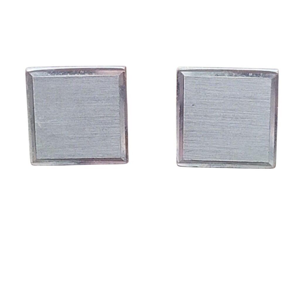 Vintage Swank Brushed Silver-Tone Square Cufflinks 1960's